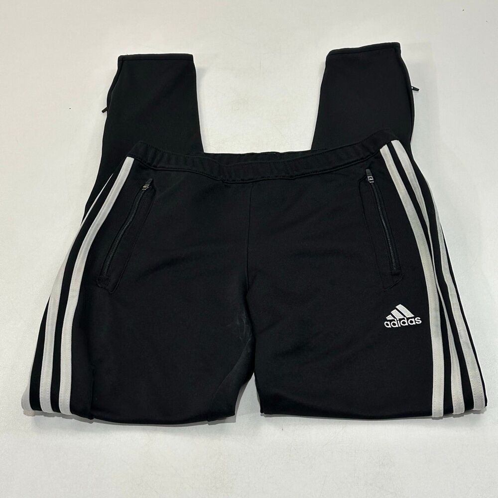 Adidas Women's Track Pants Black White Climacool 3-Stripes Athletic Slim, Size S